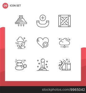 Group of 9 Modern Outlines Set for switch, shutdown, logistic, technology, cloud Editable Vector Design Elements