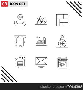 Group of 9 Modern Outlines Set for tunnel, train, golden, support, conversation Editable Vector Design Elements