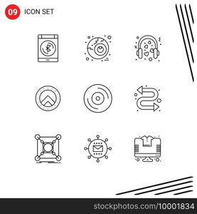 Group of 9 Modern Outlines Set for vinyl, album, love, greece, shield Editable Vector Design Elements