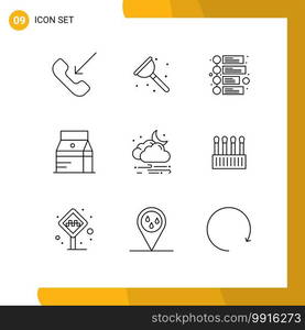 Group of 9 Modern Outlines Set for wind, milk, advertisement, juice, drink Editable Vector Design Elements