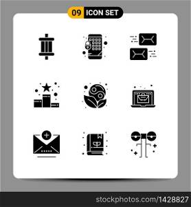 Group of 9 Modern Solid Glyphs Set for symbol, ranking, communication, position star, achievement Editable Vector Design Elements