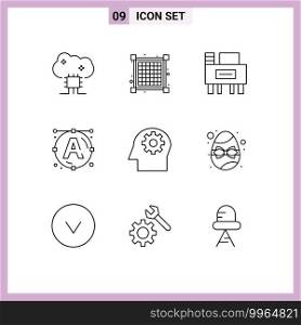 Group of 9 Outlines Signs and Symbols for birthday, mental, desk, head, text Editable Vector Design Elements