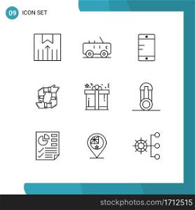 Group of 9 Outlines Signs and Symbols for box, team, cell, partnership, collaboration Editable Vector Design Elements