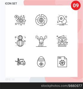 Group of 9 Outlines Signs and Symbols for cheerleading, woman, graph, lovely, eight march Editable Vector Design Elements