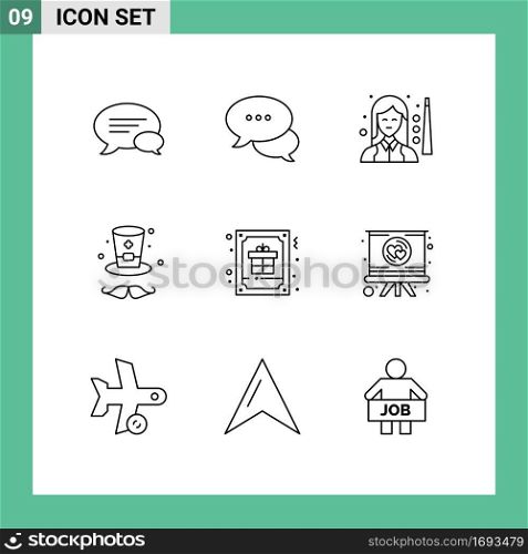 Group of 9 Outlines Signs and Symbols for christmas, ireland, billiards, cap, women Editable Vector Design Elements