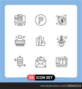 Group of 9 Outlines Signs and Symbols for growth, holding, bombshell, hand, kitchen Editable Vector Design Elements