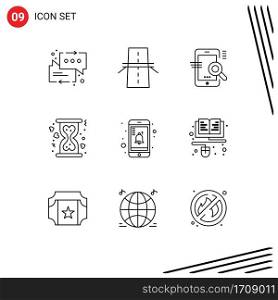 Group of 9 Outlines Signs and Symbols for hourglass, donation, highway, charity, seo Editable Vector Design Elements