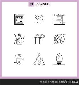 Group of 9 Outlines Signs and Symbols for man, health, left, fitness, vacation Editable Vector Design Elements