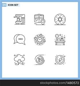 Group of 9 Outlines Signs and Symbols for management, bubble, muslim, messages, chat Editable Vector Design Elements