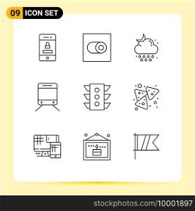 Group of 9 Outlines Signs and Symbols for signal, light, drop, travel, regular Editable Vector Design Elements