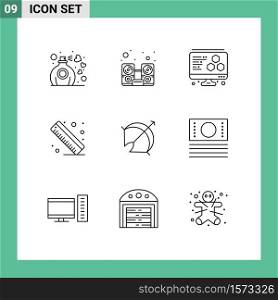 Group of 9 Outlines Signs and Symbols for sport, target, printing, arrow, school Editable Vector Design Elements