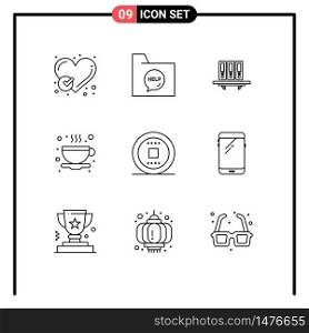 Group of 9 Outlines Signs and Symbols for tea, folders, file, documents, data Editable Vector Design Elements