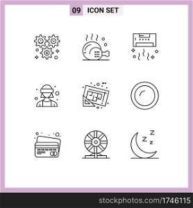Group of 9 Outlines Signs and Symbols for virtual reality, avatar, food, technology, cool Editable Vector Design Elements
