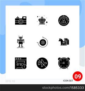 Group of 9 Solid Glyphs Signs and Symbols for android, user, day, profile, people Editable Vector Design Elements