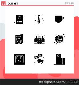 Group of 9 Solid Glyphs Signs and Symbols for board, ecology, fashion, earth day, coffee Editable Vector Design Elements