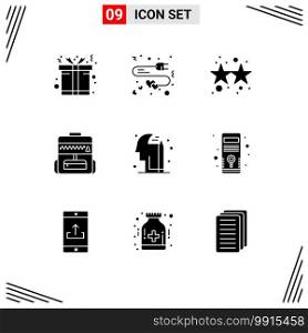 Group of 9 Solid Glyphs Signs and Symbols for computer, mind, firework, education, education Editable Vector Design Elements