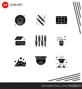 Group of 9 Solid Glyphs Signs and Symbols for computer mouse, equalizer, tennis, editing, home Editable Vector Design Elements