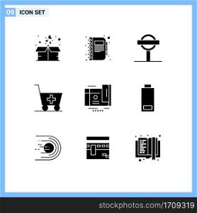 Group of 9 Solid Glyphs Signs and Symbols for coupon, medicine, note, medical, signs Editable Vector Design Elements