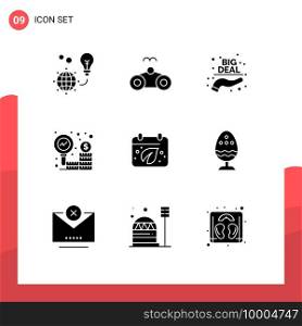 Group of 9 Solid Glyphs Signs and Symbols for earth, money, vacation, finance, sale Editable Vector Design Elements