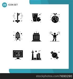 Group of 9 Solid Glyphs Signs and Symbols for estate, seo, earth, rocket, email Editable Vector Design Elements