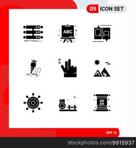 Group of 9 Solid Glyphs Signs and Symbols for gesture, repair, chat, construction, drill Editable Vector Design Elements