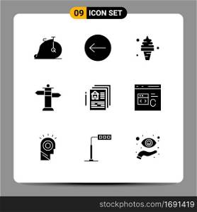 Group of 9 Solid Glyphs Signs and Symbols for home, blueprint, cream, street, navigation Editable Vector Design Elements