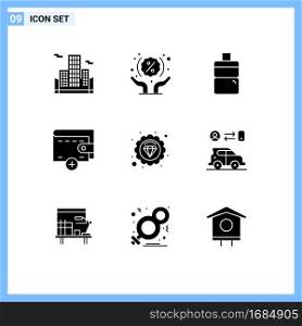 Group of 9 Solid Glyphs Signs and Symbols for man, car, water, marketing seo, premium Editable Vector Design Elements