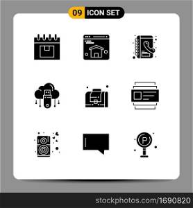 Group of 9 Solid Glyphs Signs and Symbols for management, store, book, cloud, data Editable Vector Design Elements