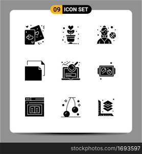 Group of 9 Solid Glyphs Signs and Symbols for research, analysis, romance, landscape, copy Editable Vector Design Elements