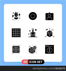 Group of 9 Solid Glyphs Signs and Symbols for spa, stick, sets, aroma, area Editable Vector Design Elements