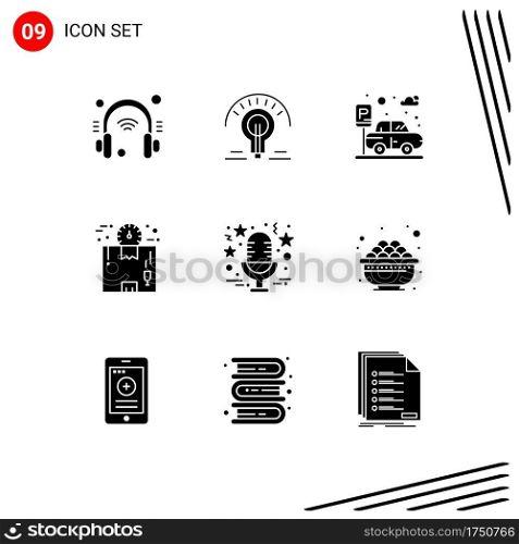 Group of 9 Solid Glyphs Signs and Symbols for star, time, car, package, delivery Editable Vector Design Elements