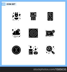 Group of 9 Solid Glyphs Signs and Symbols for sun, cloud, finance, hardware, mobile Editable Vector Design Elements