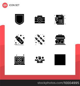 Group of 9 Solid Glyphs Signs and Symbols for sweet, food, list, usb, flash Editable Vector Design Elements