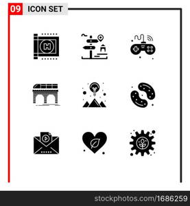Group of 9 Solid Glyphs Signs and Symbols for transport, railway, games, railroad, wifi Editable Vector Design Elements