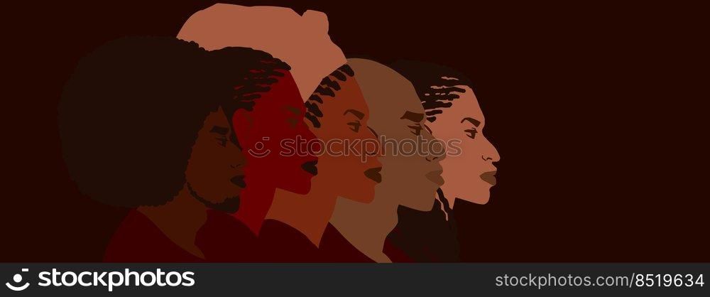 Group of african american people with differnt afro hair styles. Man and woman crowd illustration. Web banner art. Group of african american people with differnt afro hair styles. Man and woman crowd illustration.