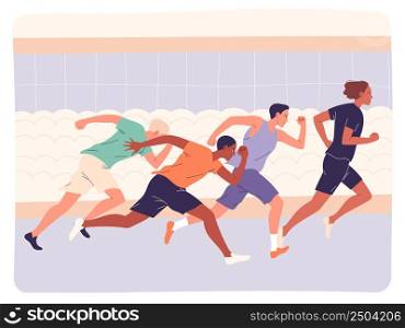 Group of athletes running fast in training or competition.. Group of athletes running fast in training or competition