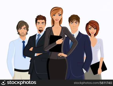 Group of business people busines woman with team isolated on white vector illustration