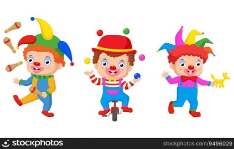 Group of cartoon clowns on a white background