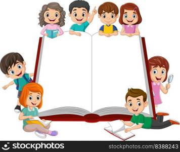 Group of children with big book