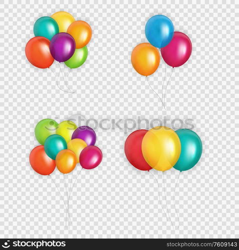 Group of Colour Glossy Helium Balloons Background. Set of Balloons for Birthday, Anniversary, Celebration Party Decorations. Vector Illustration EPS10. Group of Colour Glossy Helium Balloons Background. Set of Balloons for Birthday, Anniversary, Celebration Party Decorations. Vector Illustration