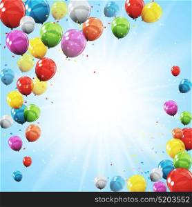 Group of Colour Glossy Helium Balloons Isolated on Sky Natural Background. Vector Illustration EPS10. Group of Colour Glossy Helium Balloons Isolated on Sky Natural B