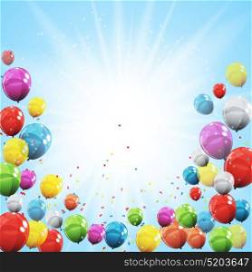 Group of Colour Glossy Helium Balloons Isolated on Sky Natural Background. Vector Illustration EPS10. Group of Colour Glossy Helium Balloons Isolated on Sky Natural B