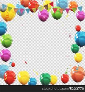 Group of Colour Glossy Helium Balloons Isolated on Transperent Background. Set of Balloons and Flags for Birthday, Anniversary, Celebration Party Decorations. Vector Illustration EPS10. Group of Colour Glossy Helium Balloons Isolated on Transperent