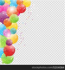 Group of Colour Glossy Helium Balloons Isolated on Transperent Background. Set of Balloons and Flags for Birthday, Anniversary, Celebration Party Decorations. Vector Illustration EPS10. Group of Colour Glossy Helium Balloons Isolated on Transperent Background. Set of Balloons and Flags for Birthday, Anniversary, Celebration Party Decorations. Vector Illustration
