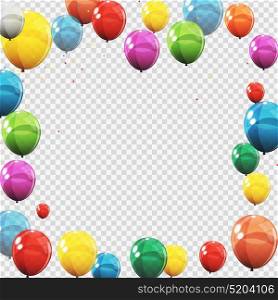 Group of Colour Glossy Helium Balloons Isolated on Transperent Background. Set of Balloons and Flags for Birthday, Anniversary, Celebration Party Decorations. Vector Illustration EPS10. Group of Colour Glossy Helium Balloons Isolated on Transperent