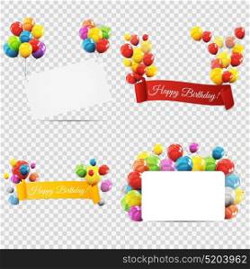 Group of Colour Glossy Helium Balloons with Ribbon Isolated on Transparent Background. Vector Illustration EPS10. Group of Colour Glossy Helium Balloons with Ribbon Isolated on T