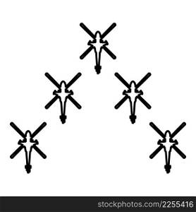 Group of combat helicopters military concept chopper in air army contour outline line icon black color vector illustration image thin flat style simple. Group of combat helicopters military concept chopper in air army contour outline line icon black color vector illustration image thin flat style
