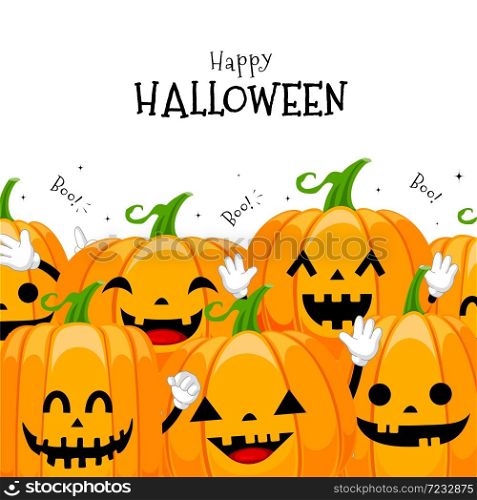 Group of cute cartoon pumpkin character design. Happy Halloween day concept. Illustration isolated on white background.