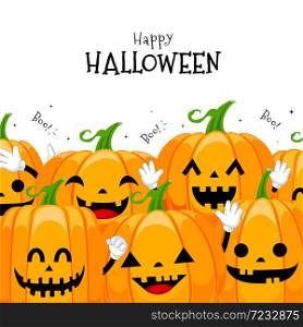 Group of cute cartoon pumpkin character design. Happy Halloween day concept. Illustration isolated on white background.