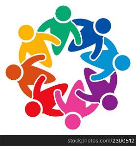 Group of eight people logo in a circle.Persons teamwork